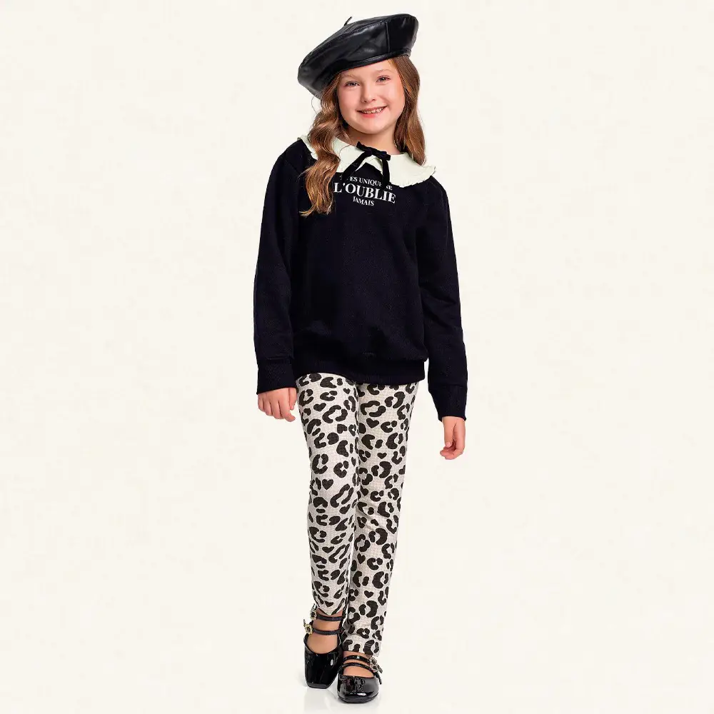 CONJ BLUSA MANGA LONGA E LEGGING FAKINI PRETO TEMA INSPIRACAO FRANCESA